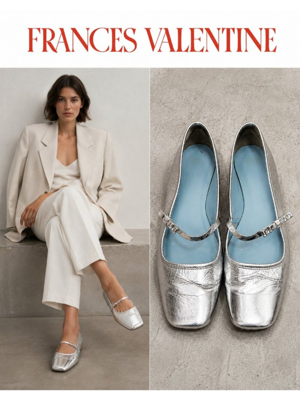Frances Valentine Silver Metallic Leather Mary Jane Ballet Flats Bow Shoes Sz 9B - Picture 14 of 14